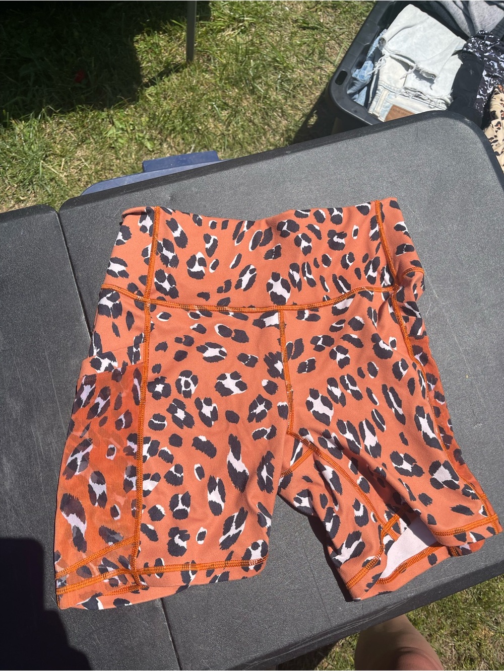 Leopard Print High-Waist Women’s Workout Shorts - Rust Orange